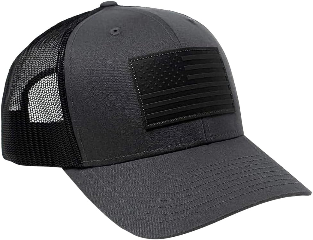 American Flag Hat – Leather Patch Mesh Back Snapback Hat for Men & Women USA Flag Trucker Hat, Casual Unisex Hat