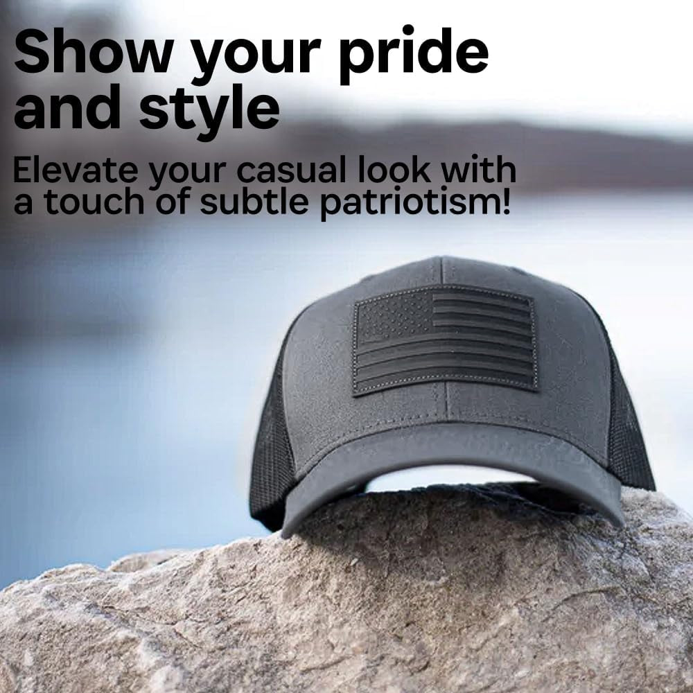 American Flag Hat – Leather Patch Mesh Back Snapback Hat for Men & Women USA Flag Trucker Hat, Casual Unisex Hat