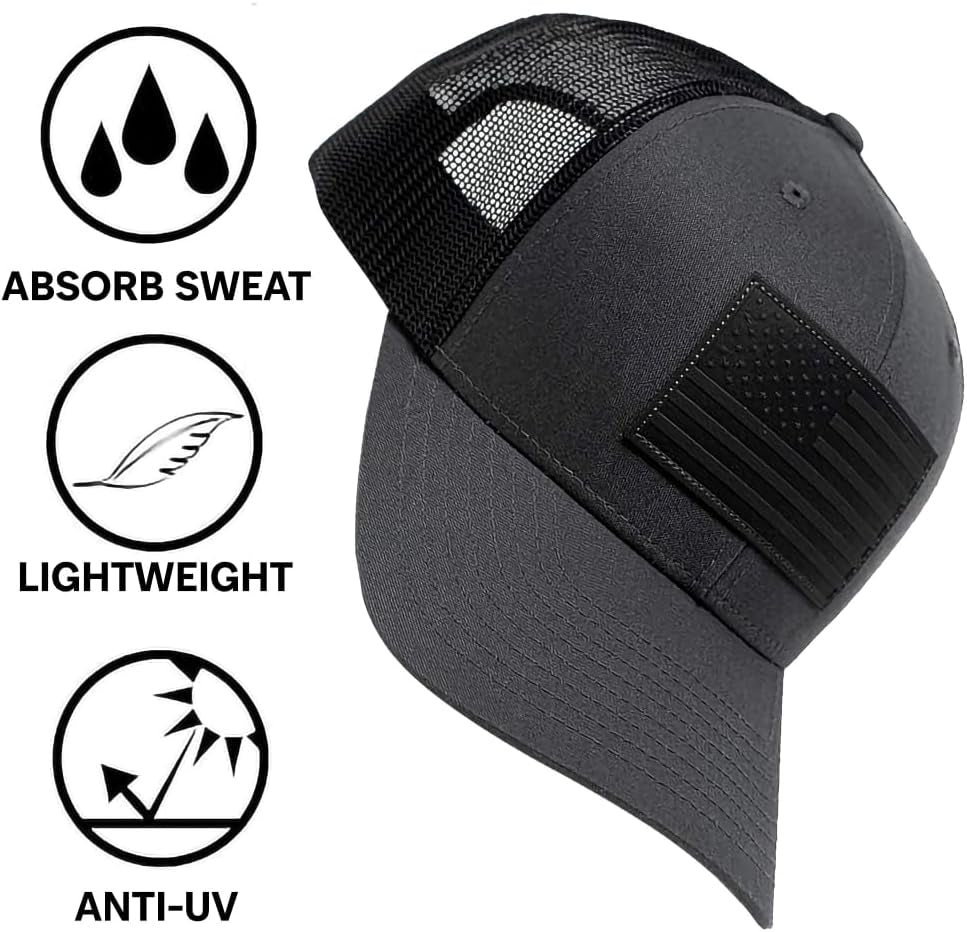 American Flag Hat – Leather Patch Mesh Back Snapback Hat for Men & Women USA Flag Trucker Hat, Casual Unisex Hat
