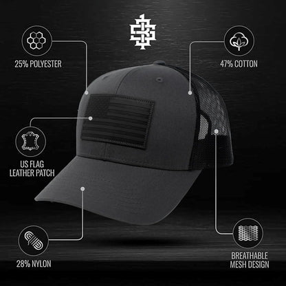 American Flag Hat – Leather Patch Mesh Back Snapback Hat for Men & Women USA Flag Trucker Hat, Casual Unisex Hat